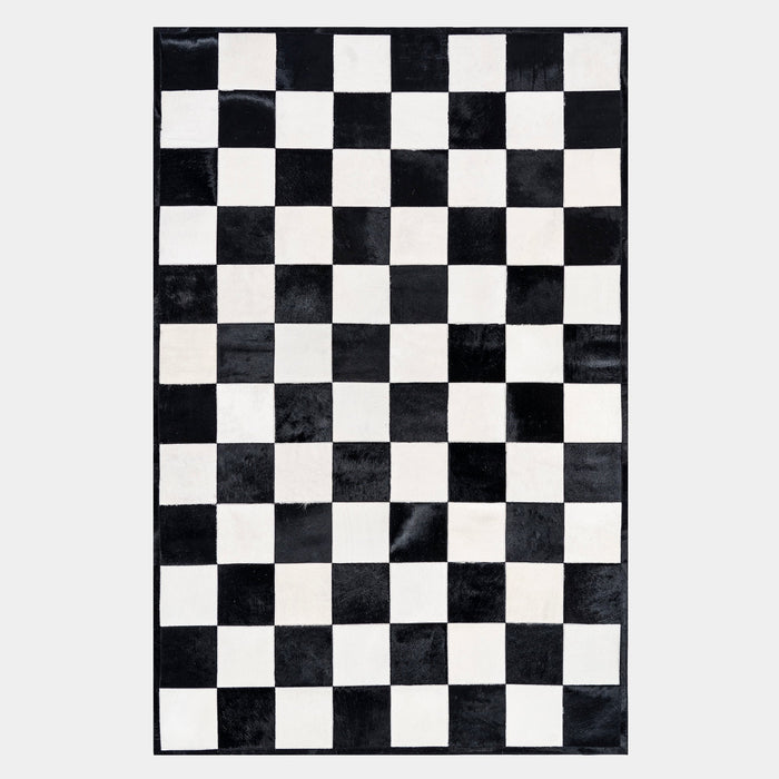Checkers Black and White Patchwork Cowhide Rug