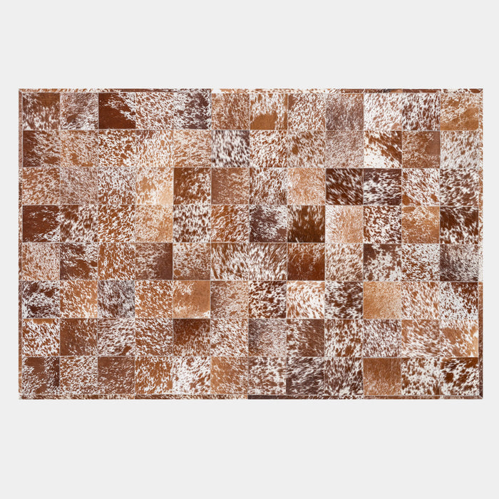 Brown And White Speckled Cowhide Patchwork Rug , Anti-Slip Backing | eCowhides