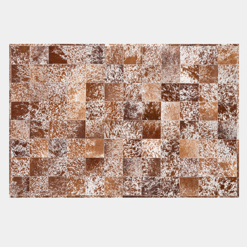 Brown And White Speckled Cowhide Patchwork Rug , Anti-Slip Backing | eCowhides