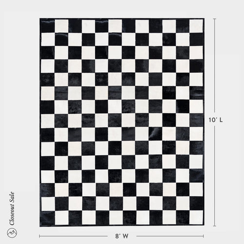 Checkers Black and White Patchwork Cowhide Rug Size 10 x 8 Feet on Sale