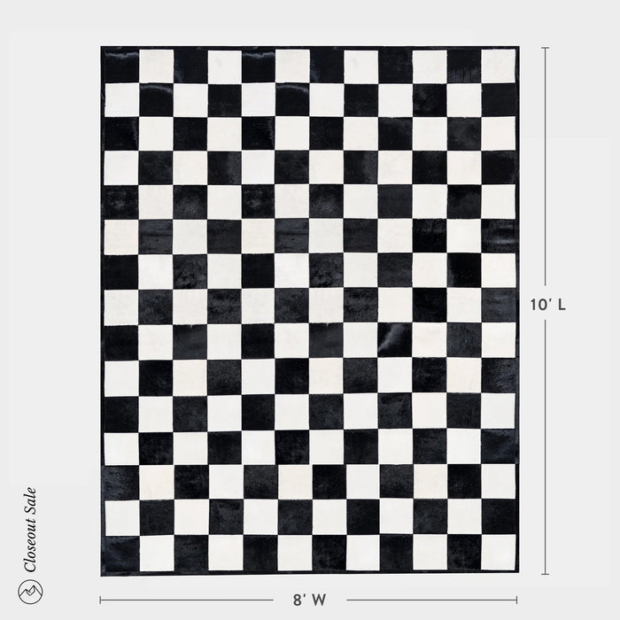 Checkers Black and White Patchwork Cowhide Rug Size 10 x 8 Feet on Sale