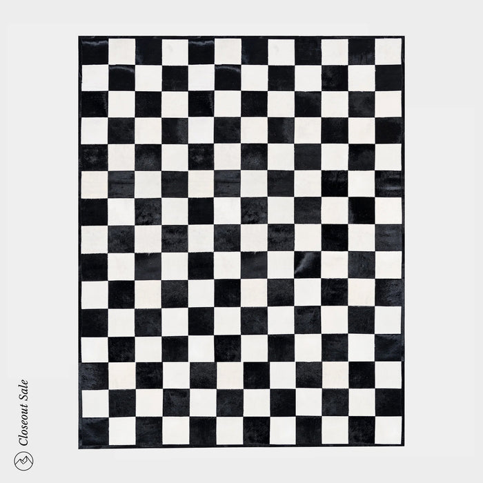 Checkers Black and White Patchwork Cowhide Rug Size 10 x 8 Feet on Sale