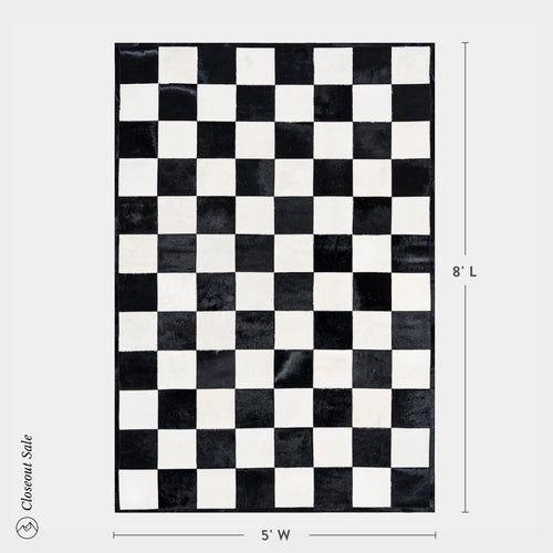 Checkers Black and White Patchwork Cowhide Rug Size 8 x 5 Feet on Sale