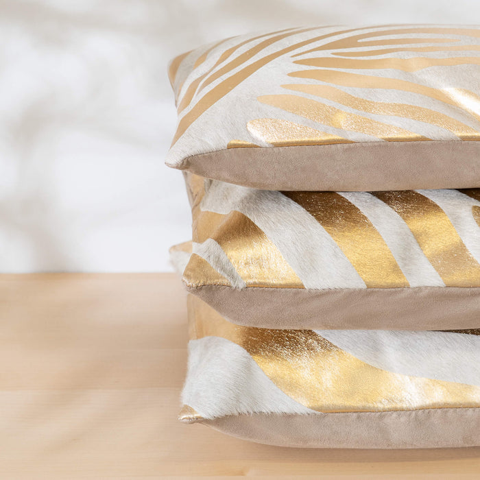 Zebra Gold Cowhide Pillow