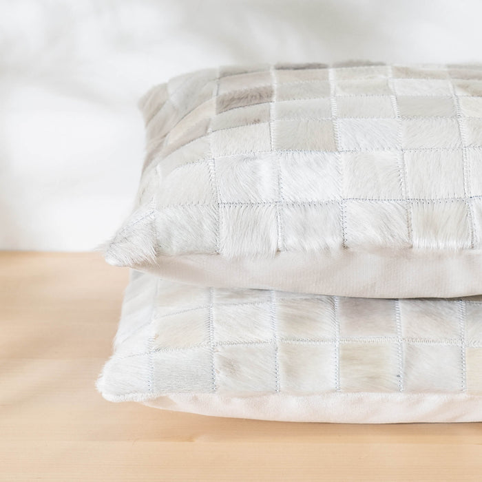 White Cowhide Patchwork Pillow