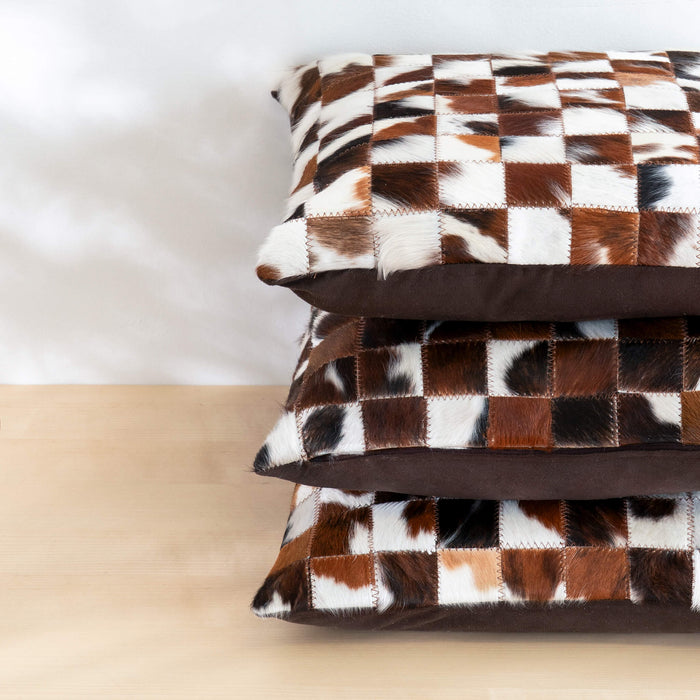Tricolor Cowhide Patchwork Pillow