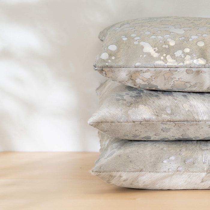 Metallic Silver Cowhide Pillow
