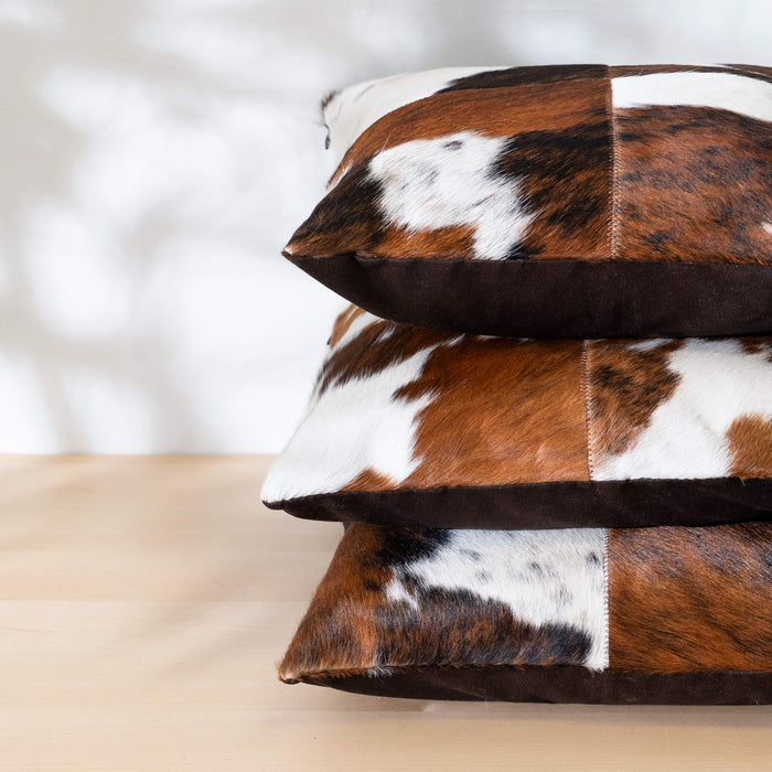 Tricolor Cowhide Patchwork Pillow - Four Panel Design