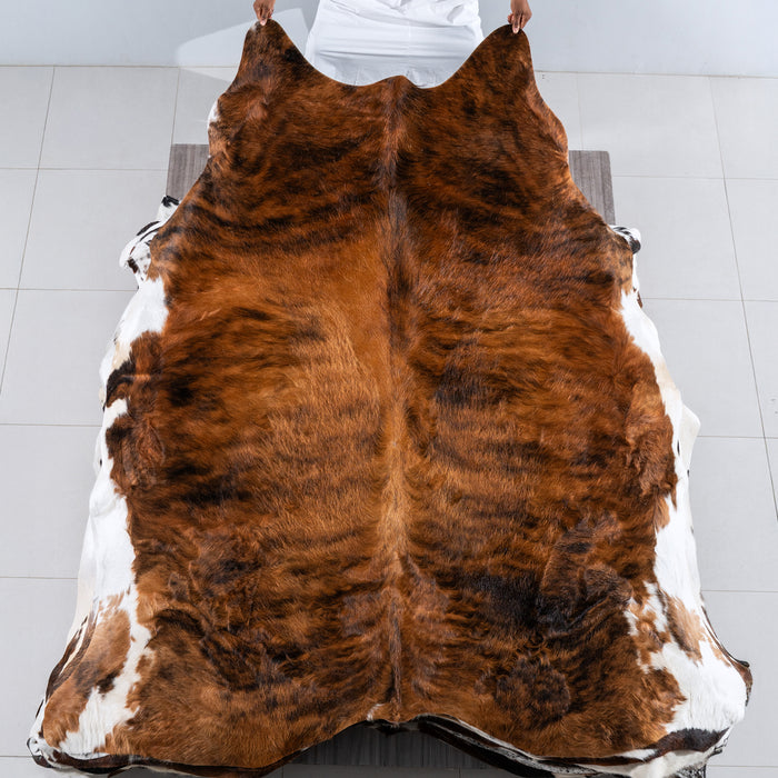 Brindle White Belly Cowhide Rug Size 7'9" L x 7'0" W 6202