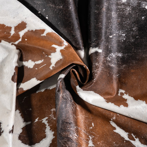 Vintage Chocolate and White Cowhide Rug Size 7'4" L x 6'7" W 6305