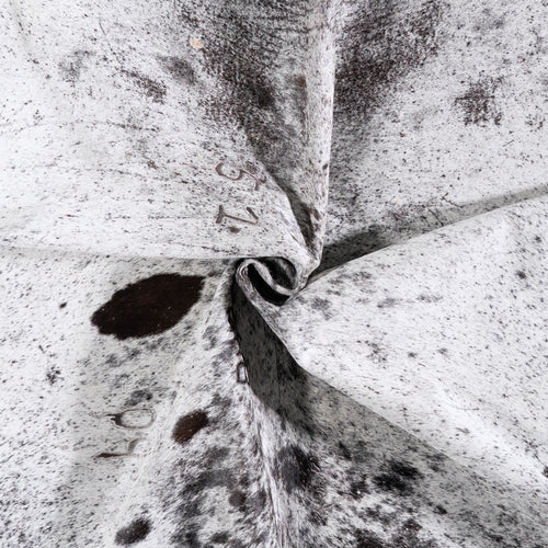 Vintage Black Salt and Pepper Cowhide Rug Size 7'1" L x 6'3" W 5506