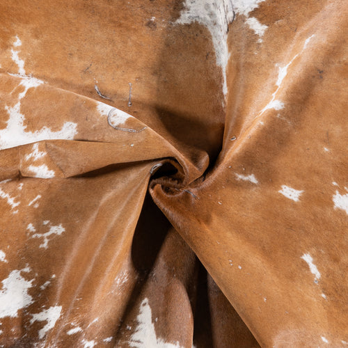Vintage Brown and White Cowhide Rug Size 6'10" L x 5'9" W 5508