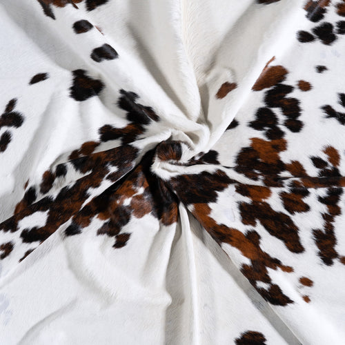 Vintage White Tricolor Cowhide Rug Size 7'10" L x 6'10" W 4308