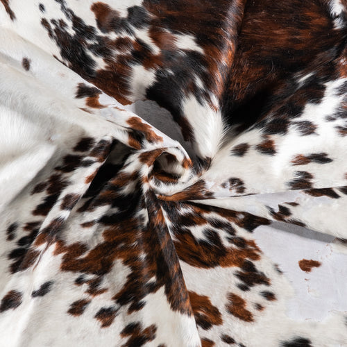 Vintage White Tricolor Cowhide Rug Size 7'1" L x 6'0" W 6317