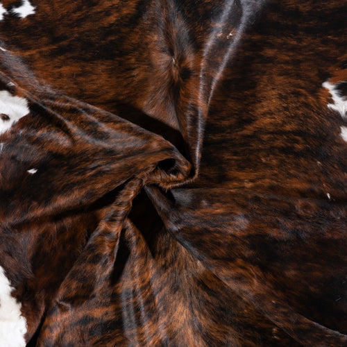 Vintage Brindle White Belly Cowhide Rug Size 7'3" L x 6'0" W 4311