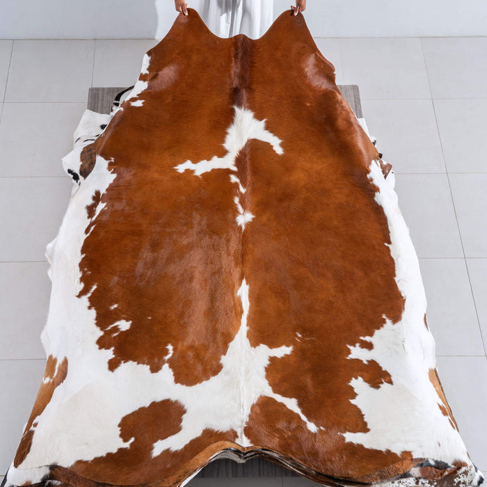 Brown and White Cowhide Rug Size 8'1" L x 6'8" W 6409
