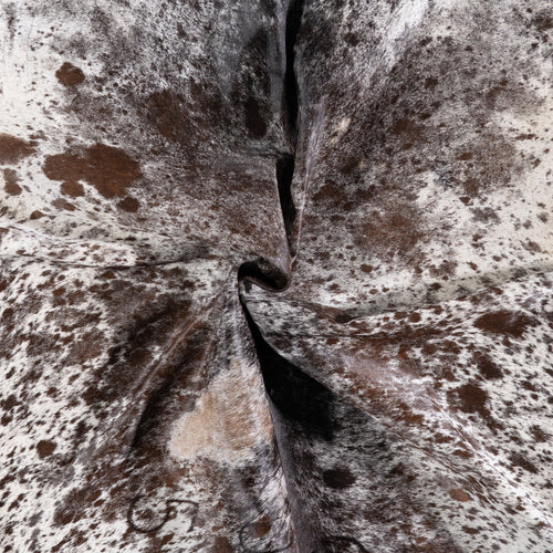 Vintage Chocolate and White Cowhide Rug Size 7'1" L x 6'5" W 5521