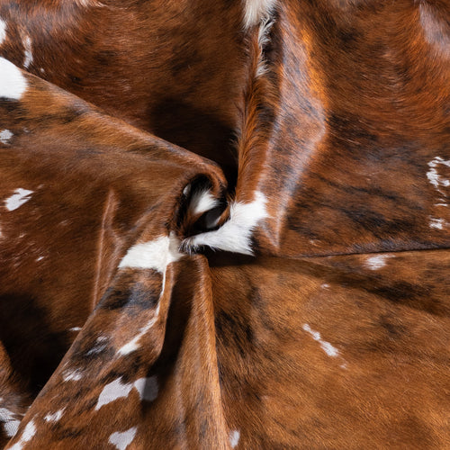 Vintage Tricolor Brindle Mix Cowhide Rug Size 7'5" L x 6'4" W 6624