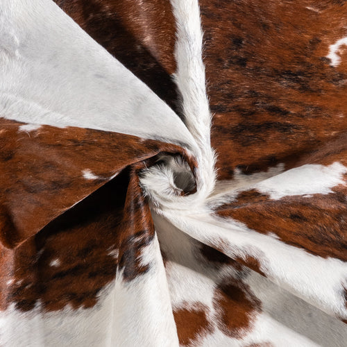 Vintage White Tricolor Cowhide Rug Size 6'9" L x 6'2" W 6331