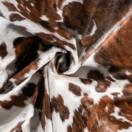 Vintage White Tricolor Cowhide Rug Size 6'9" L x 5'0" W 6335