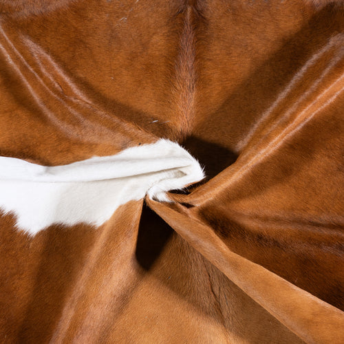 Vintage Brown and White Cowhide Rug Size 6'8" L x 5'10" W 4321