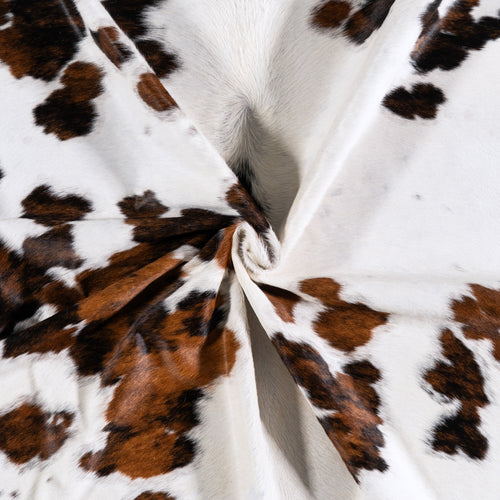 Vintage White Tricolor Cowhide Rug Size 7'9" L x 6'10" W 4323