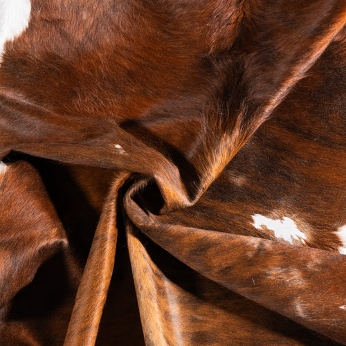 Vintage Brindle White Belly Cowhide Rug Size 7'7" L x 6'3" W 6340