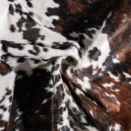 Vintage White Tricolor Cowhide Rug Size 6'11" L x 5'7" W 6343