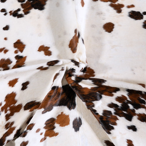 Vintage White Tricolor Cowhide Rug Size 7'1" L x 6'4" W 4326