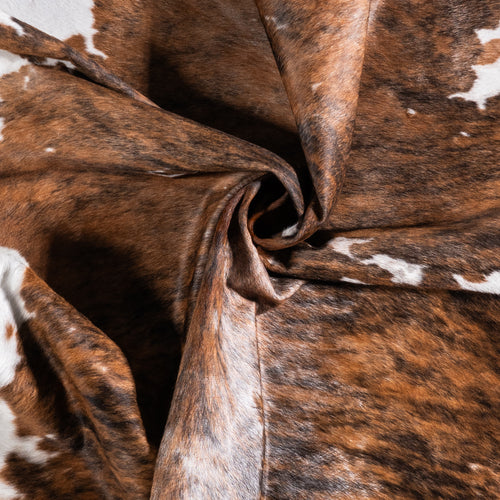 Vintage Brindle White Belly Cowhide Rug Size 7'7" L x 6'10" W 6346