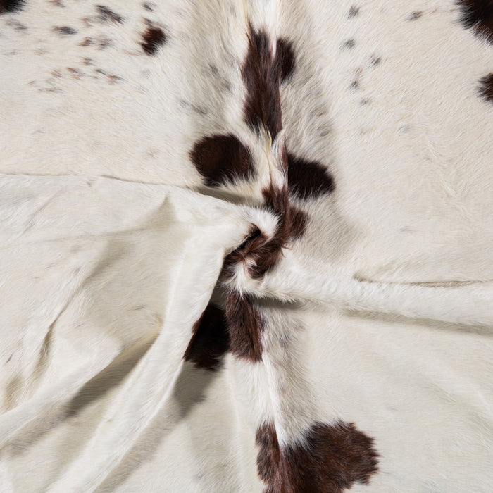 Brazilian Chocolate and White Cowhide Rug Size 7'9" L x 6'10" W 4539