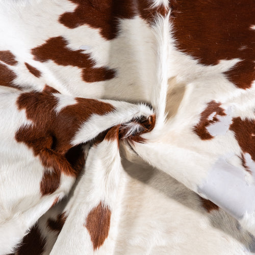 Vintage Brown and White Cowhide Rug Size 7'1" L x 6'4" W 6347