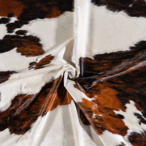 Vintage White Tricolor Cowhide Rug Size 7'6" L x 6'9" W 4329