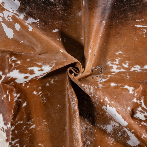 Vintage Brown and White Cowhide Rug Size 8'0" L x 7'1" W 5551