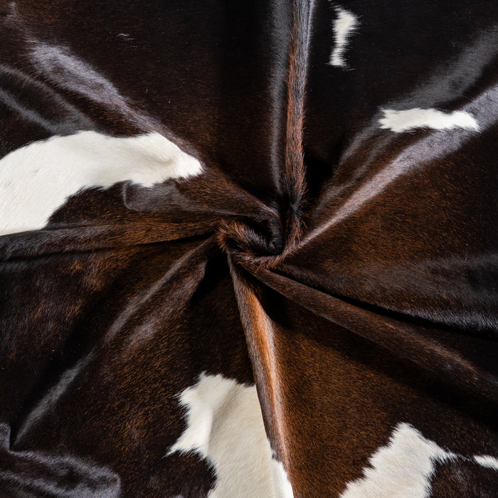 Brazilian Chocolate and White Cowhide Rug Size 7'0" L x 6'3" W 5152
