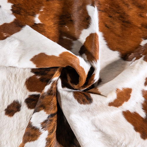 Vintage White Tricolor Cowhide Rug Size 6'6" L x 5'6" W 6360