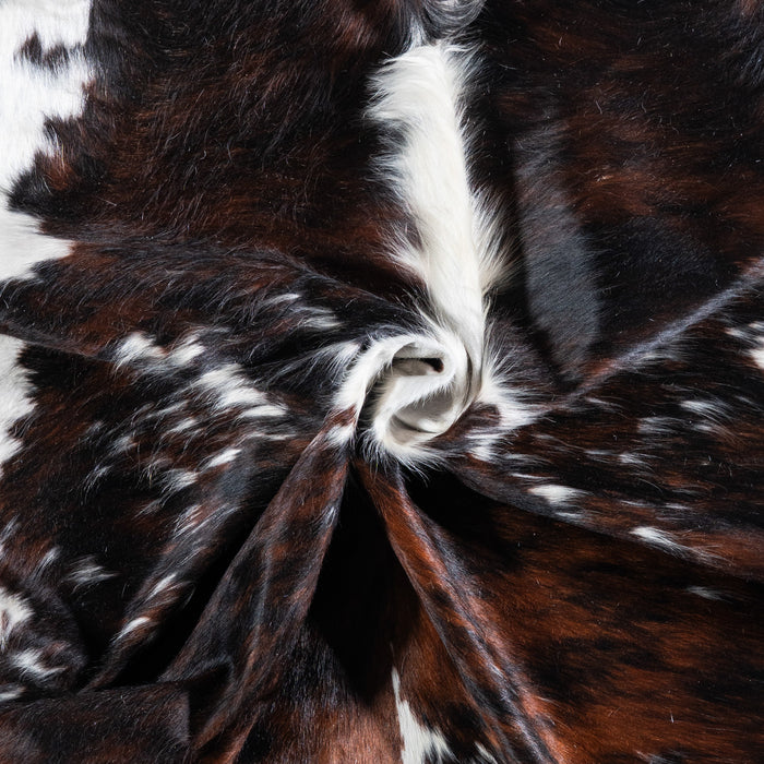 Vintage Tricolor Cowhide Rug Size 7'9" L x 6'4" W 6658