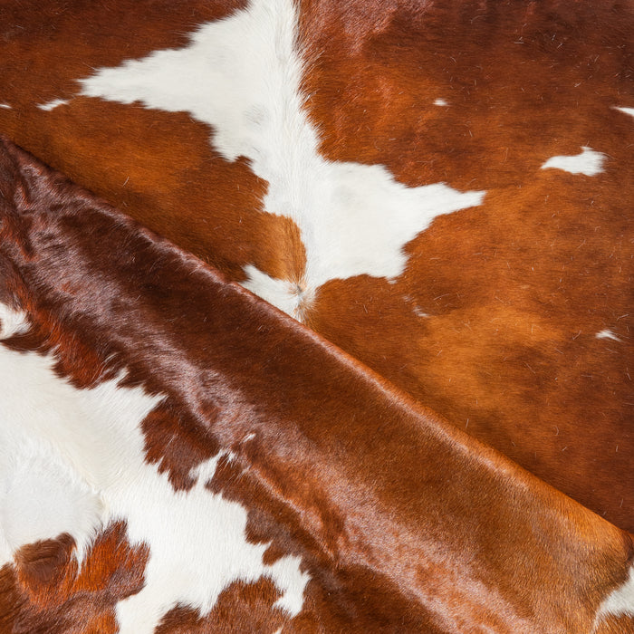 Brown and White Cowhide Rug Size 7'11" L x 6'9" W 6428