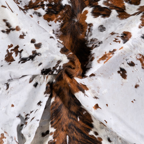 Vintage Tricolor Cowhide Rug Size 6'8" L x 5'6" W 4339