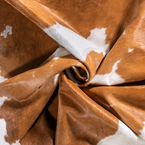 Vintage Brown and White Cowhide Rug Size 7'2" L x 6'4" W 6365