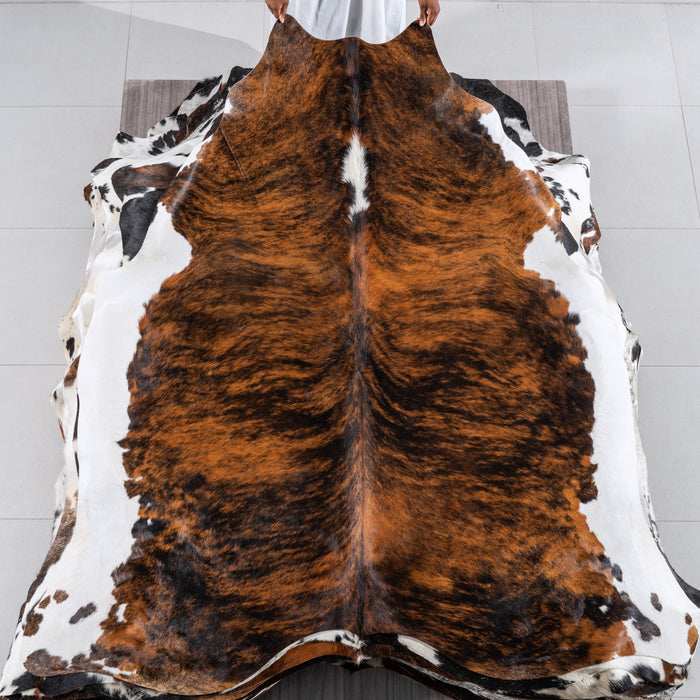 Brindle White Belly Cowhide Rug Size 7'0" L x 6'11" W 6234