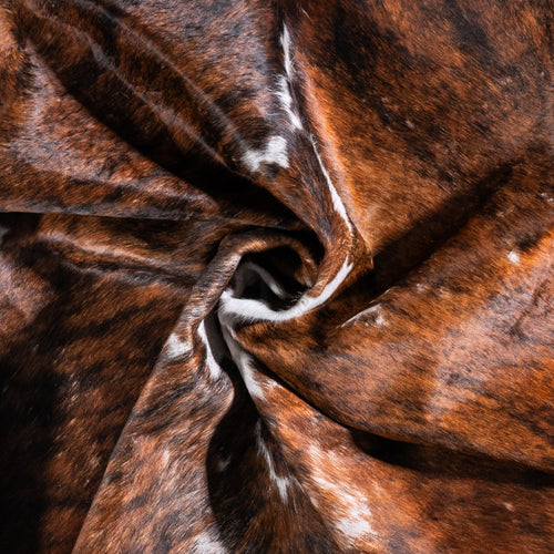 Vintage Tricolor Brindle Mix Cowhide Rug Size 6'10" L x 6'2" W 6368