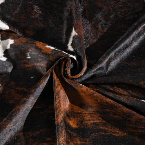 Tricolor Brindle Mix Cowhide Rug Size 7'9" L x 6'10" W 6432