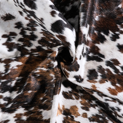 Vintage White Tricolor Cowhide Rug Size 7'0" L x 6'1" W 6371