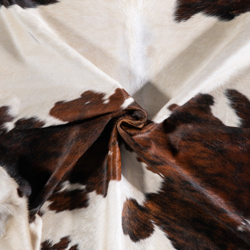 Vintage White Tricolor Cowhide Rug Size 7'9" L x 6'9" W 5571