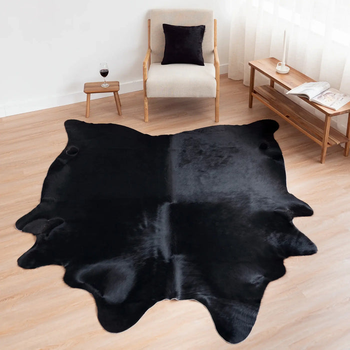 Solid Black Natural Cowhide Rug from eCowhides