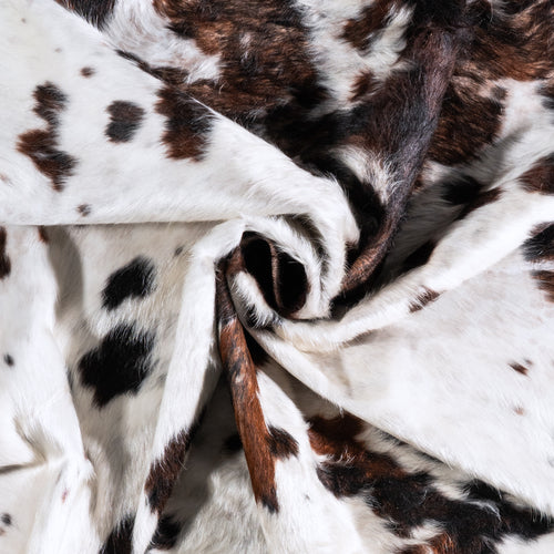 Vintage White Tricolor Cowhide Rug Size 7'11" L x 7'0" W 6378