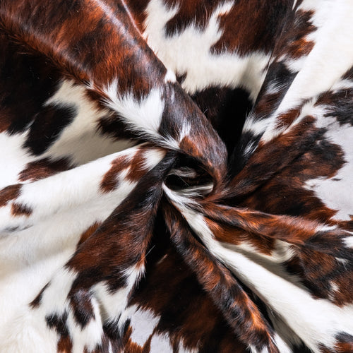 Vintage White Tricolor Cowhide Rug Size 6'8" L x 6'7" W 6380