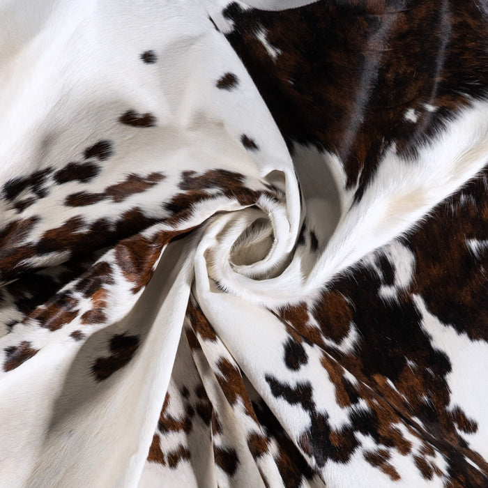 Vintage White Tricolor Cowhide Rug Size 8'0" L x 7'4" W 6381