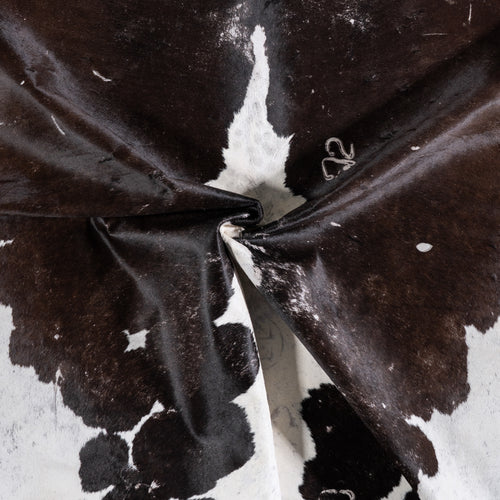 Vintage Chocolate and White Cowhide Rug Size 7'4" L x 5'10" W 5583